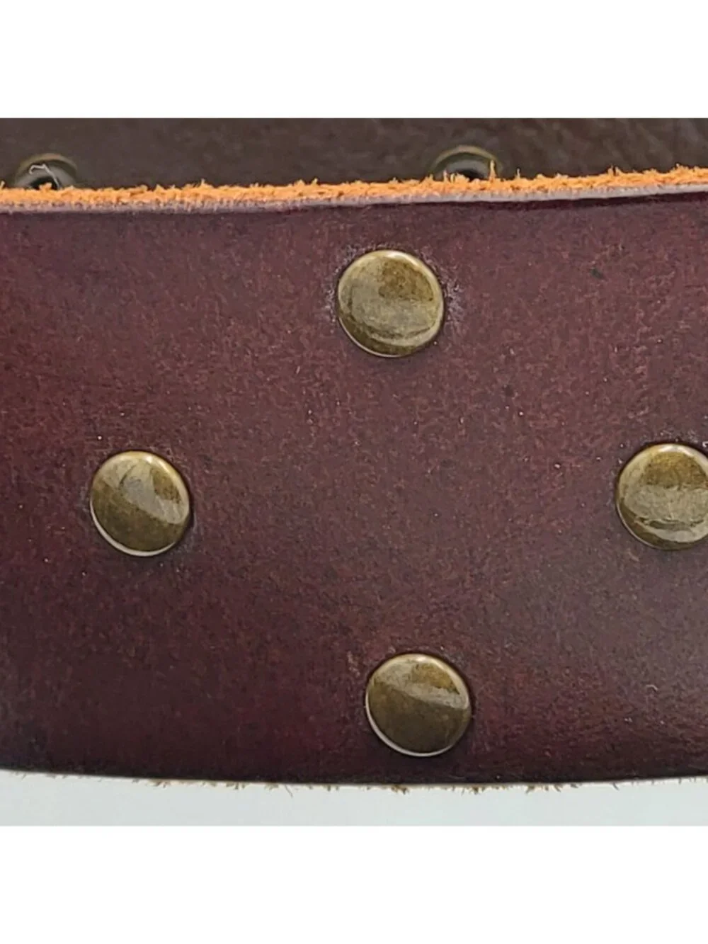 Vtg Y2K Boho  Brown Leather Studded Belt With Brass Buckle Unisex